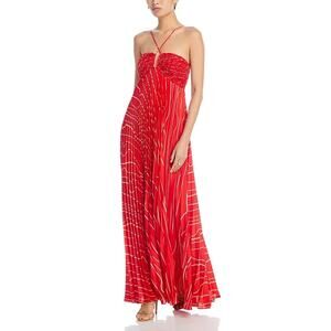 BCBGMAXAZRIA Women's Pleated Chiffon Long Dress Rosso Combo Size 6 NWT